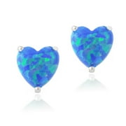 SILVERSPECK Sterling Silver Created Blue Opal Heart Stud Earrings, 7mm