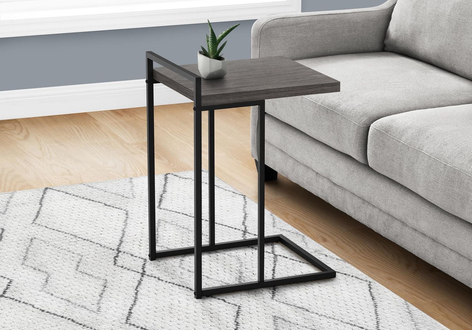 Monarch Specialties Accent Table, C-shaped, End, Side, Snack, Living Room, Bedroom, Metal, Laminate, Grey, Black, Contemporary, Modern