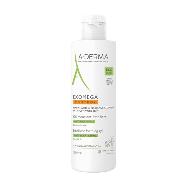 ADERMA, Exomega Control Gel Limpiador Emoliente, Sin Jabón ni Perfume, Para Piel Seca o Atópica, 500ml