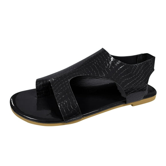 IUJSOY Sandals for Women Clip Toe Cutout Retro Faux Patent Leather Elastic Slingback Sandals