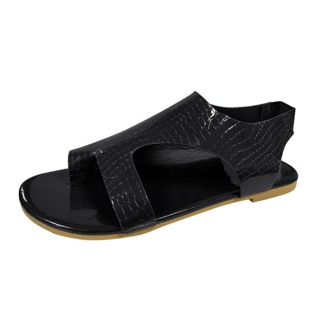

LUOGENLI Female Orthopedic Sandals for Women Walking Slippers Ladies Casual Solid Colour Leather Over Toe Flat Size Sandals Women Sandals Wedge On