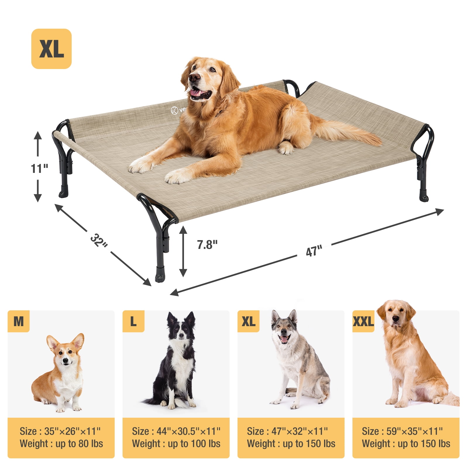 Veehoo Cooling Elevated Dog Bed with Guardrail & Slope Headrest, Teslin Mesh, X Large, Beige Coffee