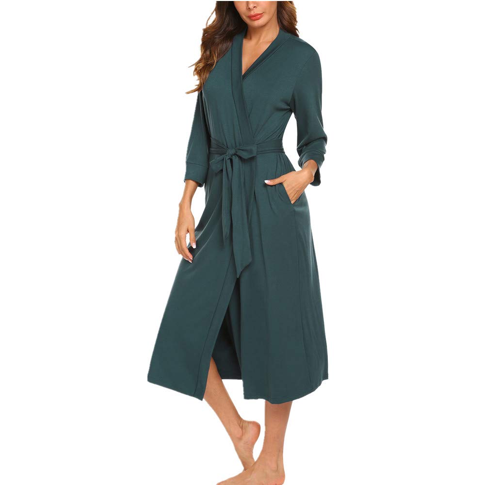Evanhome Womens Kimono Robes Lightweight Long Cotton Bathrobe V Neck Sleepwear Nightgown Robe S-XXL