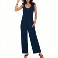 thumbnail image 3 of Sentmoon Plus Size Jumpsuit Sleeveless Crew Neck Womens Rompers and Jumpsuits Solid Color Pleated Regular Fit Overall Dress for Women Summer for Work and Weekend S-2XL, 3 of 7