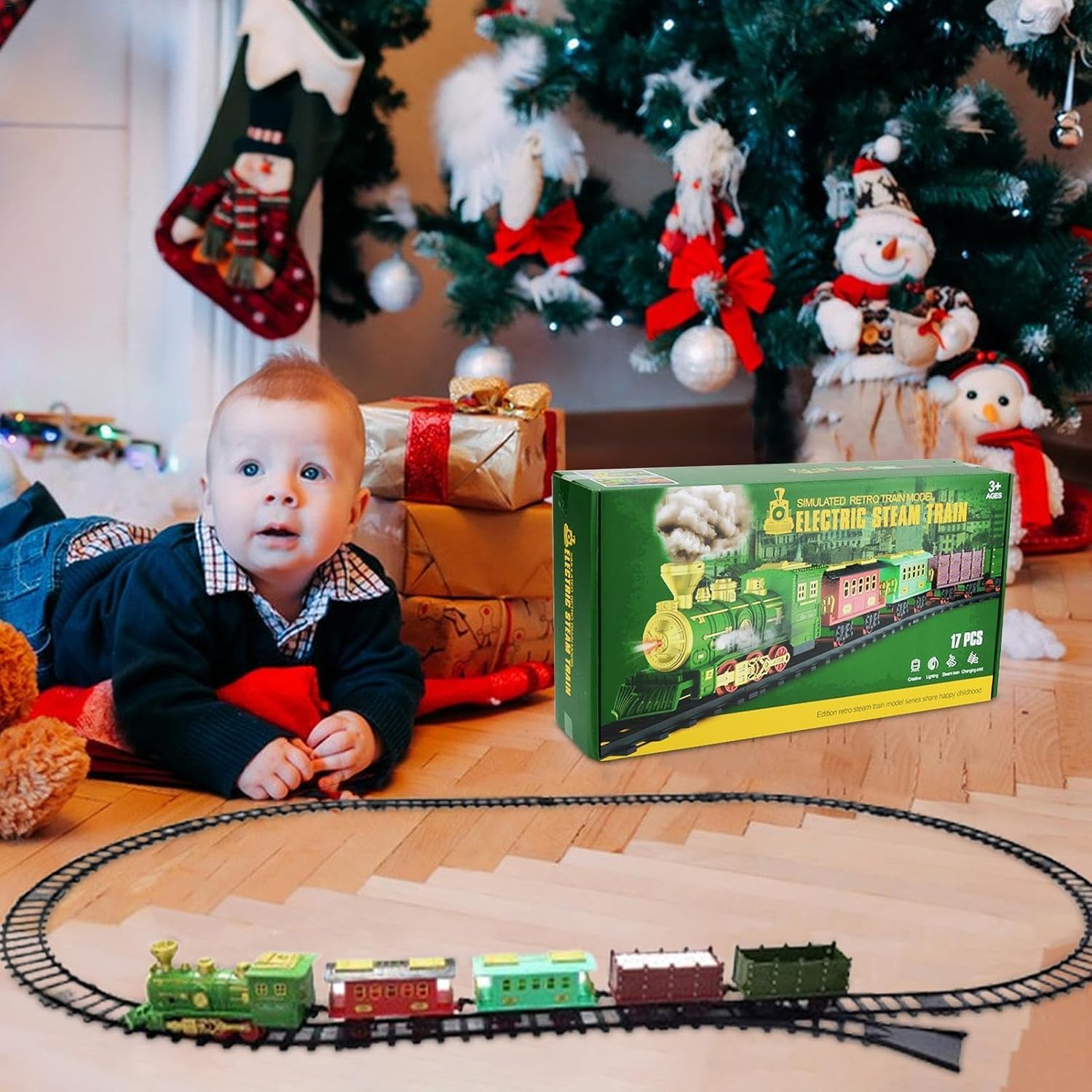 TYMZDYN Electric Train Set with Smoke and Light for Toddlers Age 3 4 5 Year Old: Christmas Train Sets for Around The Tree with Adjustable Sound and Music Christmas Birthday Gift for Kids Age 6 7 8+