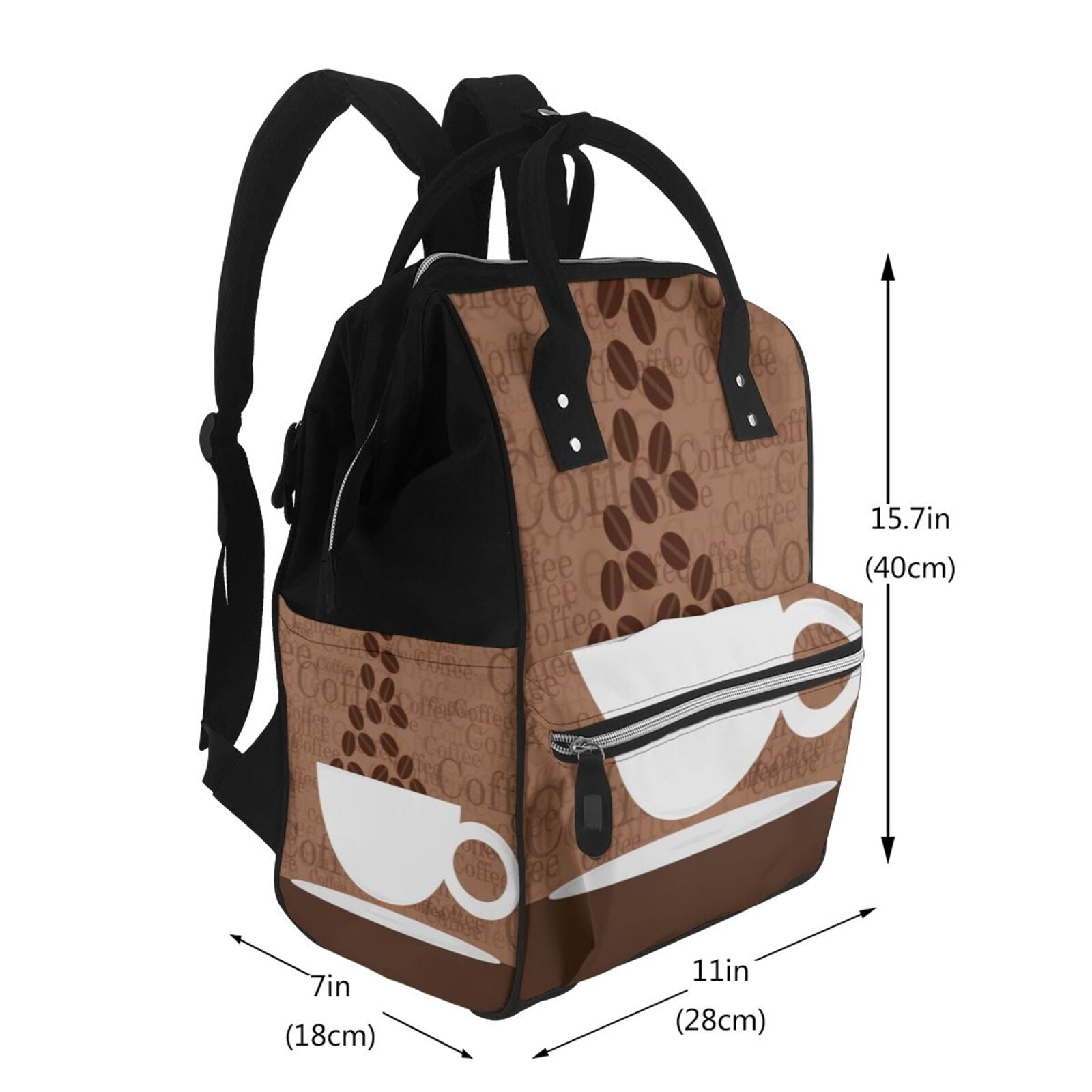 Ratiio Coffee Cafe Cup Mummy Backpack - Waterproof Twill Canvas, Large Capacity Diaper Bag with Multiple Pockets and Adjustable Straps