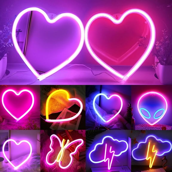 Lapalife Pink Heart Neon Sign, LED Neon Lights Sign Battery USB Powered for Wall Decor Valentine's Day, Bedroom, Party, Home Decoration