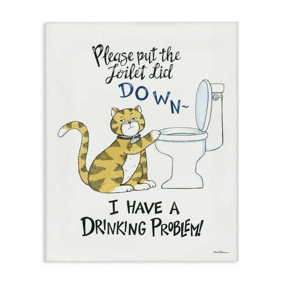 Stupell Industries Funny Cat & Toilet Animals Painting Wrapped Canvas Art Print Wall Art, 16 x 20