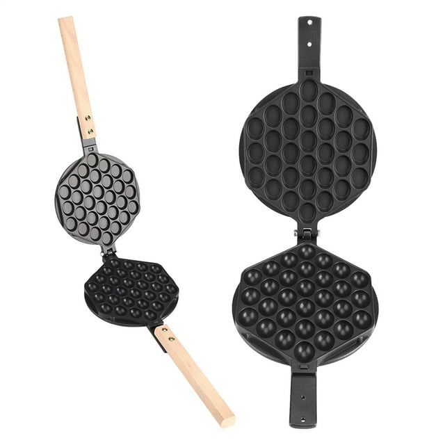 Nonstick Egg Bubble Baking Plate Waffle Maker Pan Tool, Aluminum Material, Wood Handles Safe for Gas Stove DIY Gift Waffle Baking Pan