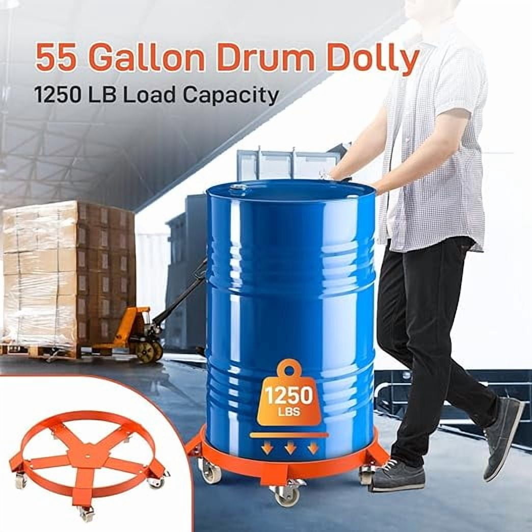 55 Gallon Drum Dolly, Heavy Duty 1250LBS Load Capacity Drum Cart, Non Tipping Hand Truck with 5 Swivel Casters Wheel for Warehouse Drum Handling, Carry Potted (2 Pack)