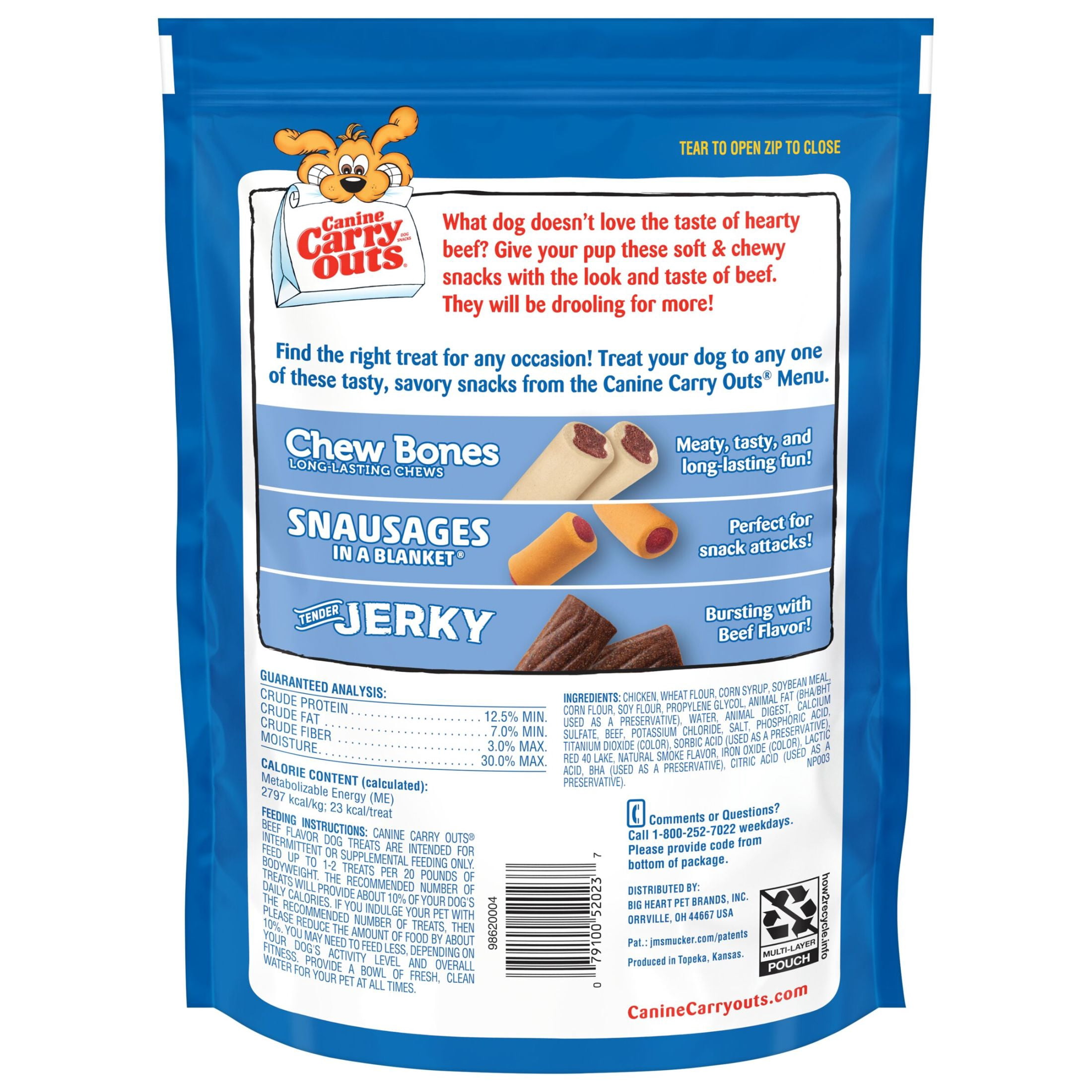 (6 pack) Canine Carry Outs Beef Flavor Dog Treats, 22.5 oz Bag