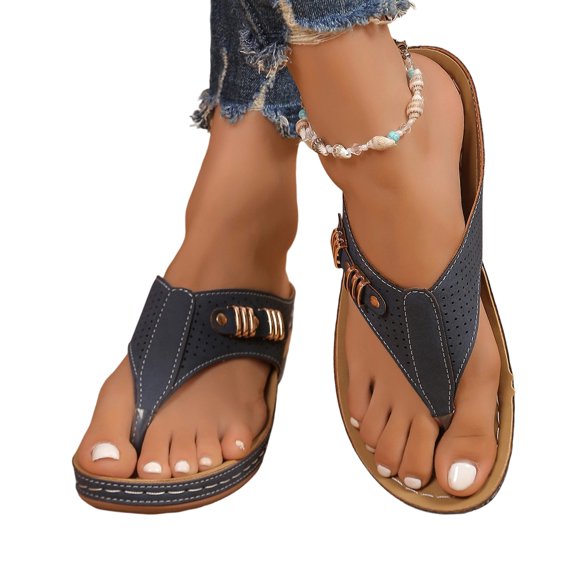 Domuza Womens Orthopedic Sandals Non Slip Slip on Arch Support Flat Wedge Sandals Lightweight Walking Shoes 2026 Beach Foam Shoes Blue 6.5(EU-37)