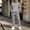 Gray, variant on Jerdar Men Casual Pullover Hooded Sports Solid Long Sleeve Trousers Two-Piece Elastic Waist Patchwork Trousers Tracksuit Soft Sweatshirt Set