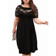 thumbnail image 3 of Plus Size Lace Chiffon Wrap Crew Neck Dresses Women Cocktail Wedding Guest Midi Dress Black XXL, 3 of 10