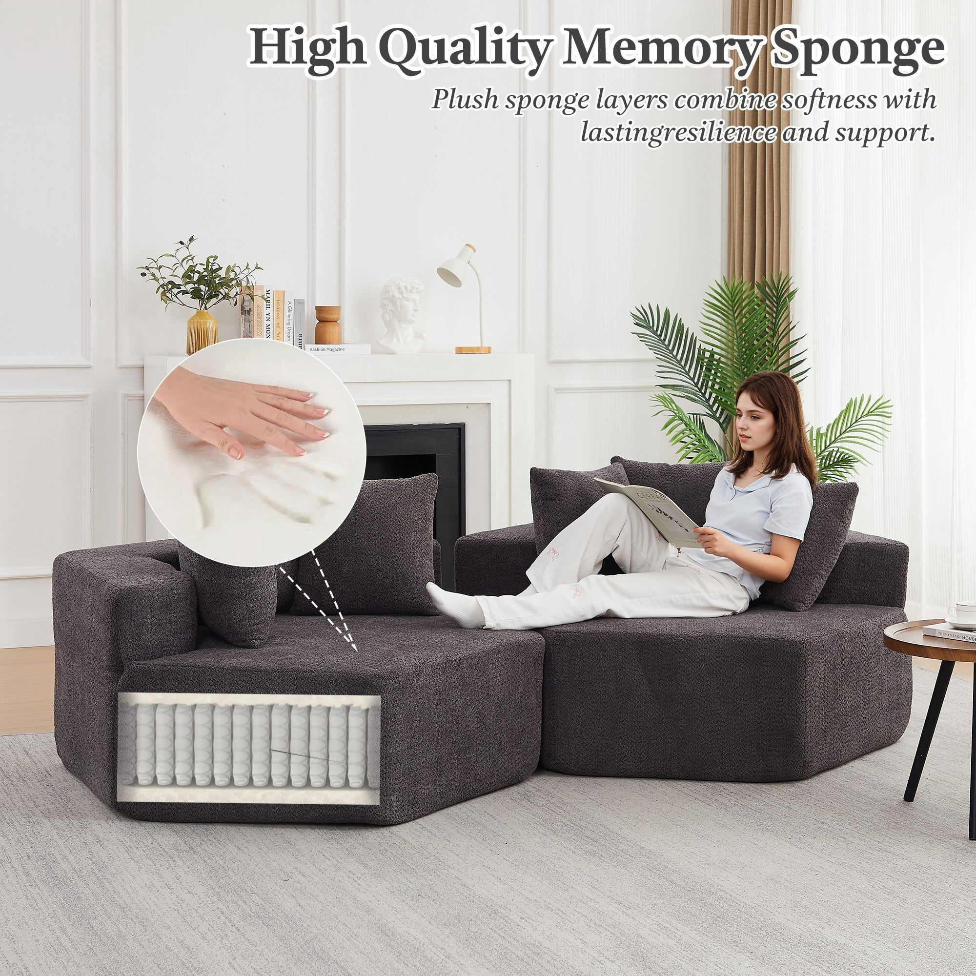 Sailvan 2PCS 54" Modern Hexagonal Modular Lounge Chair, Chenille Circular Sofa with Pillows, Modular Seating for Living Room & Bedroom Grey