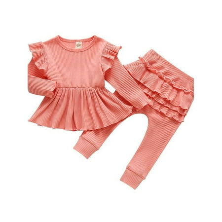 

PBaeM Baby Toddler Girls Long Sleeve Ruffle Top Pants 2 Piece Casual Base Outfit Sets