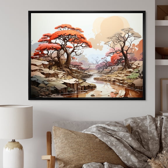 Designart "Baobab Dreamland I" Tree Baobab Floater Framed Canvas Wall Art
