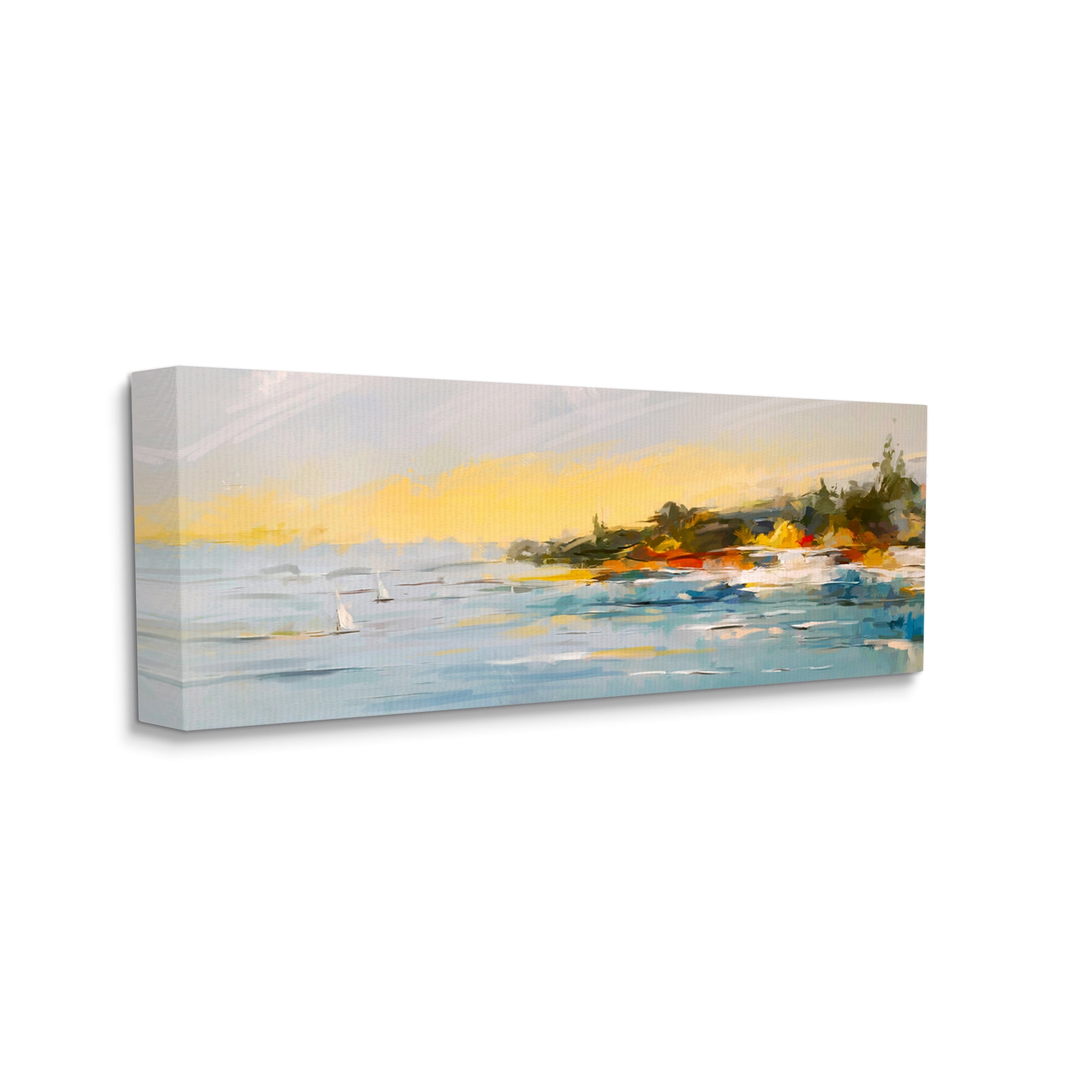 Stupell Industries Boats Ocean Scenery Landscape Painting Gallery Wrapped Canvas Art Print Wall Art, 30 x 13