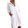 thumbnail image 3 of Women'S Oversized Casual Pullover Long Sleeve Split Hem Drawstring Hoodies Dress with Pockets White S, 3 of 5