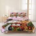 thumbnail image 3 of Quilts Twin XL Size Bedding Set, Pink Christmas Lightweight Quilted Comforter, Xmas Snowman Elk Penguin Snowflake Pine Trees Reversible Bedspread Coverlet with Pillow Covers for All Season, 68" x 98", 3 of 9