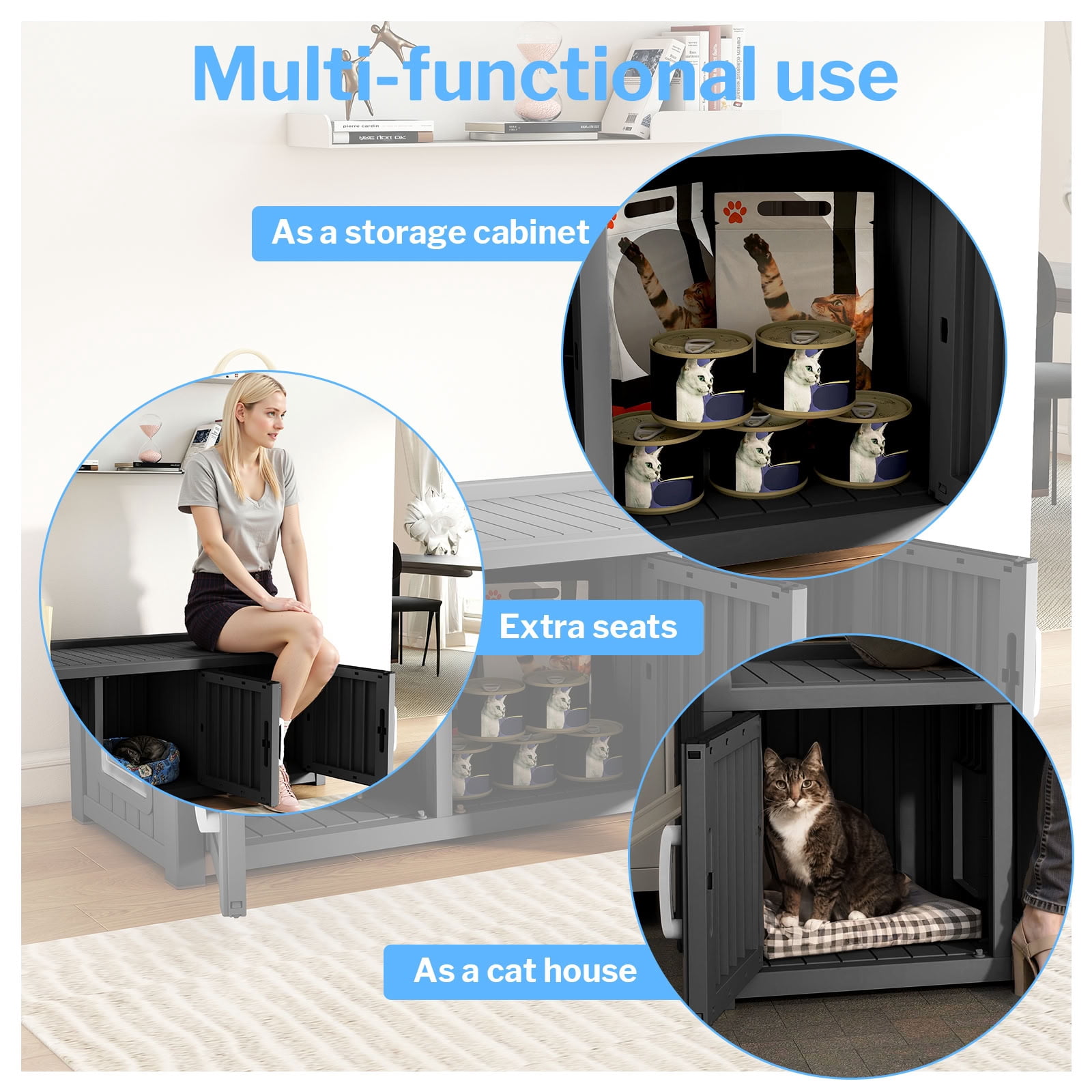 MAYEERTY Multi-Functional Cat House & Litter Box Enclosure, Sturdy Storage Cabinet with Ventilated Side Window