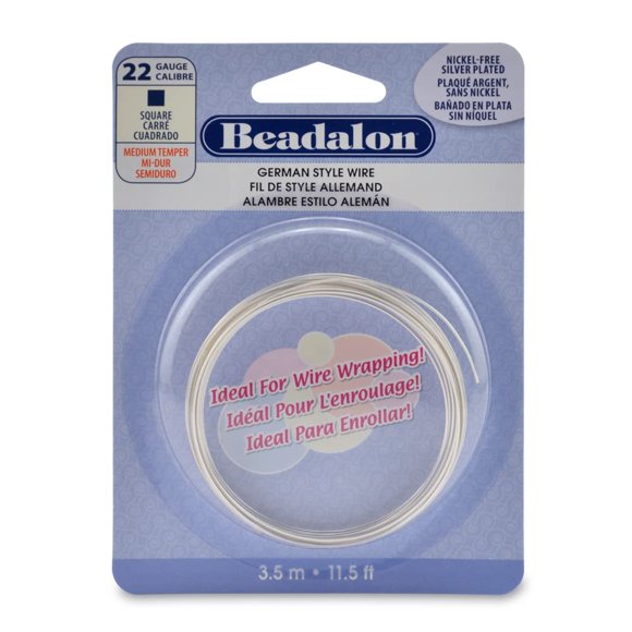 Beadalon Alambre Estilo Alemán Cuadrado Plateado Calibre 22/.025 Pulg.-3,5 M/11,5 Pies