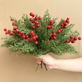 thumbnail image 2 of 3 Pack Christmas Artificial Pine Branches with Red Berry Stems- Faux Evergreen Norfolk Pine Cypress Leaves Stems- Fake Foliage Pine Needles Picks for DIY Craft Garland Home Decor, 2 of 6
