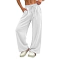 thumbnail image 2 of Nfurl Womens Barrel Sweatpants Mid Rise Wide Leg Pants with Pockets Elastic Waist Baggy Sweatpant Trendy Going Out Workout Casual Pants White,XXL, 2 of 7