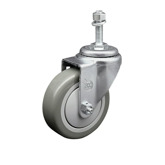 4 Inch Gray Polyurethane Wheel Swivel 3/8 Inch Threaded Stem Caster SCC