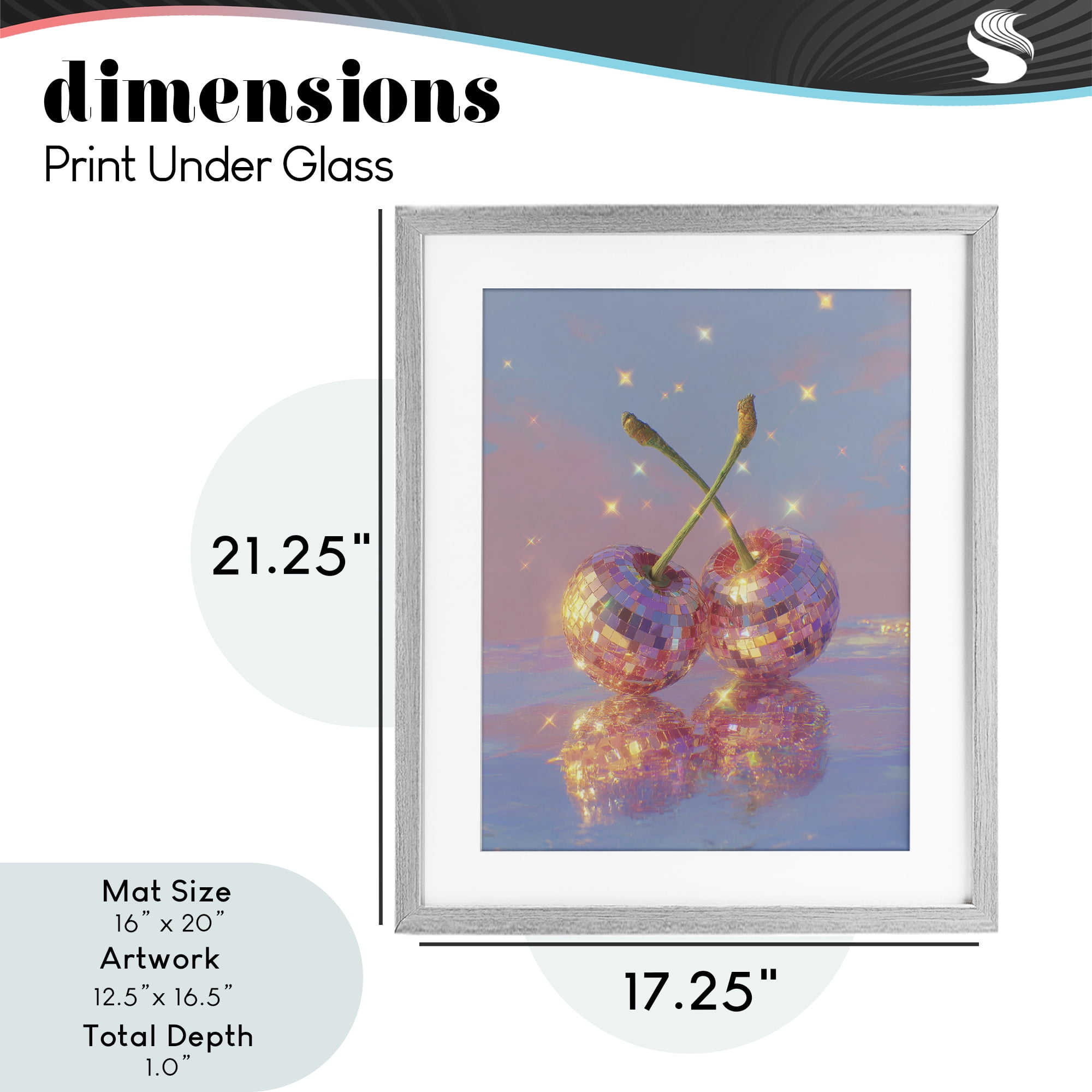 Disco Cherry Reflection Gray Framed Print Under Glass, design by Ziwei Li