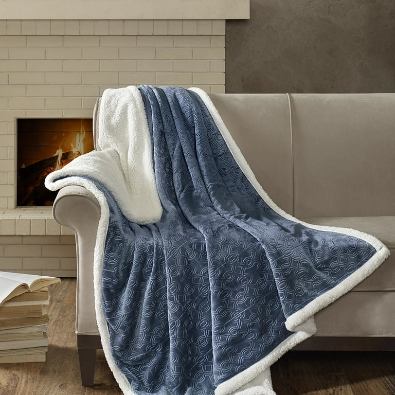 Madison Park Geometric Embossed Micro Velour Throw Blanket 60 x 70