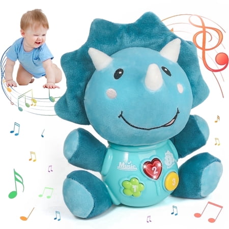 MOONTOY Newobrn Stuffed Animal Toys, Baby Toys 0 to 12 Months, Baby Plush Toys 0-6 Months with Music Light, Dinosaur Soft Animal Toys, Infant Tummy Time Toy Gifts for 0 1 2 3 6 9 12 18 Month Age 1-3