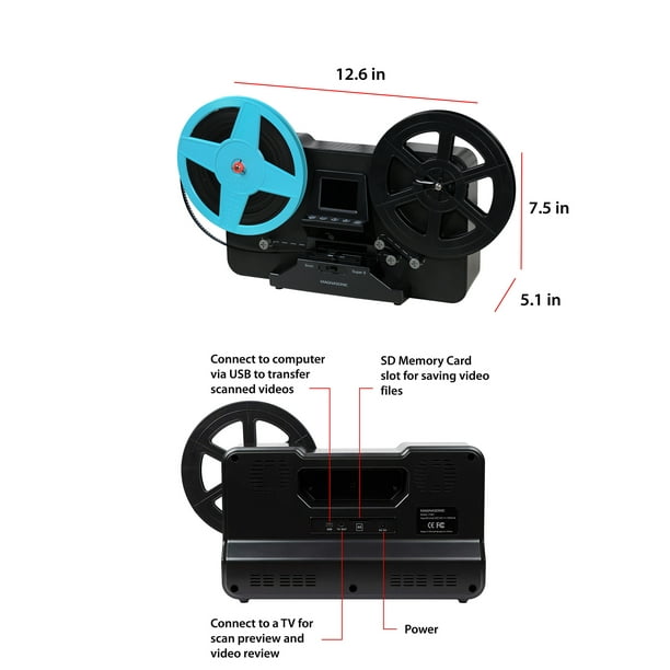 Scanner de film Magnasonic Super 8/8 mm, convertit le film en vidéo  numérique, écran vibrant de 2,3, numérise et visualise les bobines de film  Super 8/8 mm de 3, 5 et 7 (