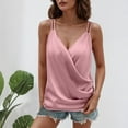 thumbnail image 2 of Brglopf Womens Silk Satin Camisole Tank Tops Wrap V Neck Sleeveless Spaghetti Strap Blouses Dressy Casual Cami Shirt(Pink,L), 2 of 7