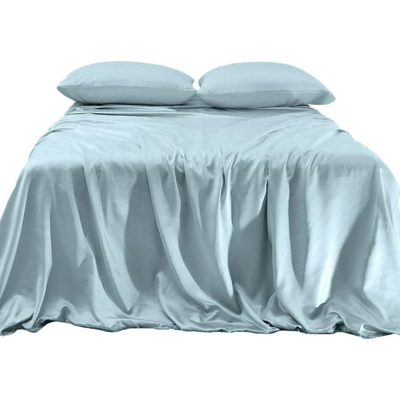 Elegant Comfort Luxurious 4-Piece Silky Satin Sheet Set, Skin and Hair Friendly, Wrinkle, Fade, Stain Resistant with Deep Pockets Fitted Sheet, Cooling Soft Satin Sheet Set, Twin, Baby Blue