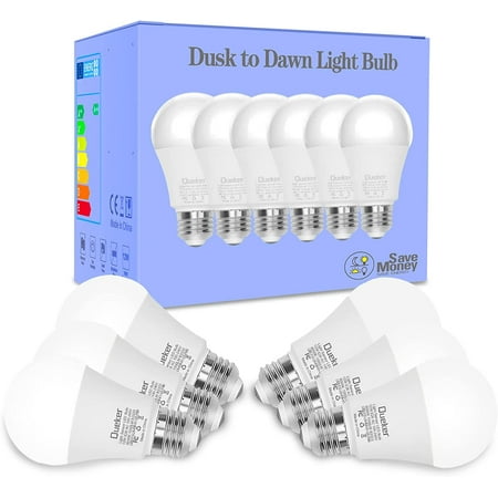

Dusk to Dawn Light Bulbs Outdoor Light Sensor Bulbs 12W (100 Watt Equivalent) Auto On Off Photocell Sensor E26 A19 1000LM 6000K Daylight White LED Bulbs for Porch Garage Lighting 6 Pack