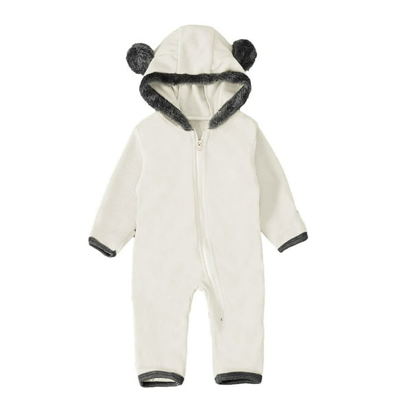 Diufon Infant Baby Boy Girl Fleece Romper Long Sleeve Hoodie Thickened Warm Zipper Up Footie Snowsuit