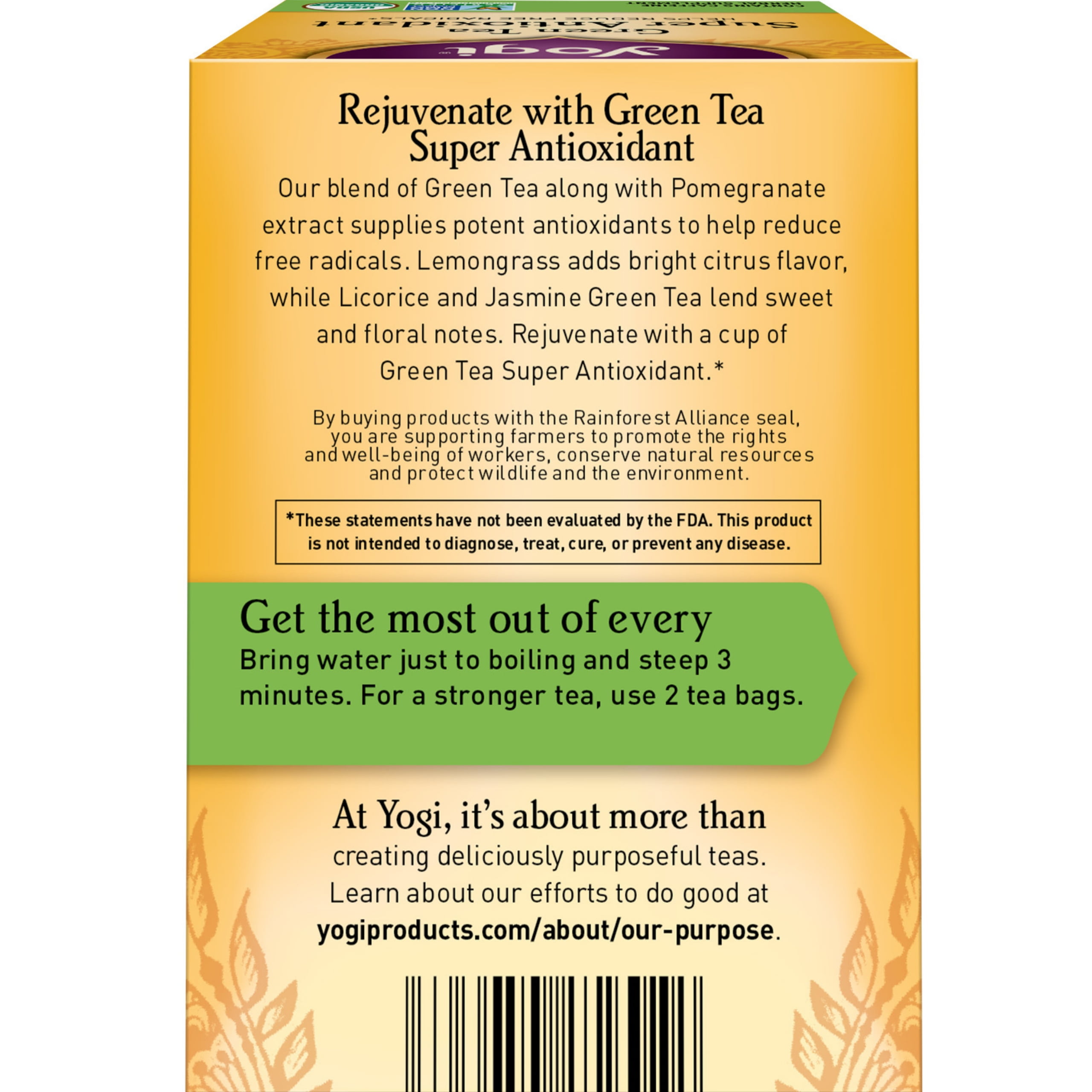 Yogi Tea Green Tea Super Antioxidant, Green Tea, Wellness Tea Bags, 6 Boxes of 16