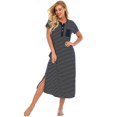 thumbnail image 2 of Ame Women's Striped Over The Knee Long Nightdress Short Sleeve Homewear, 2 of 8