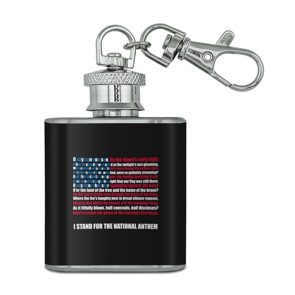 I Stand USA National Anthem Star-Spangled Banner American Flag Patriotic Stainless Steel 1oz Mini Flask Key Chain