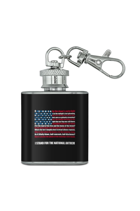 I Stand USA National Anthem Star-Spangled Banner American Flag Patriotic Stainless Steel 1oz Mini Flask Key Chain