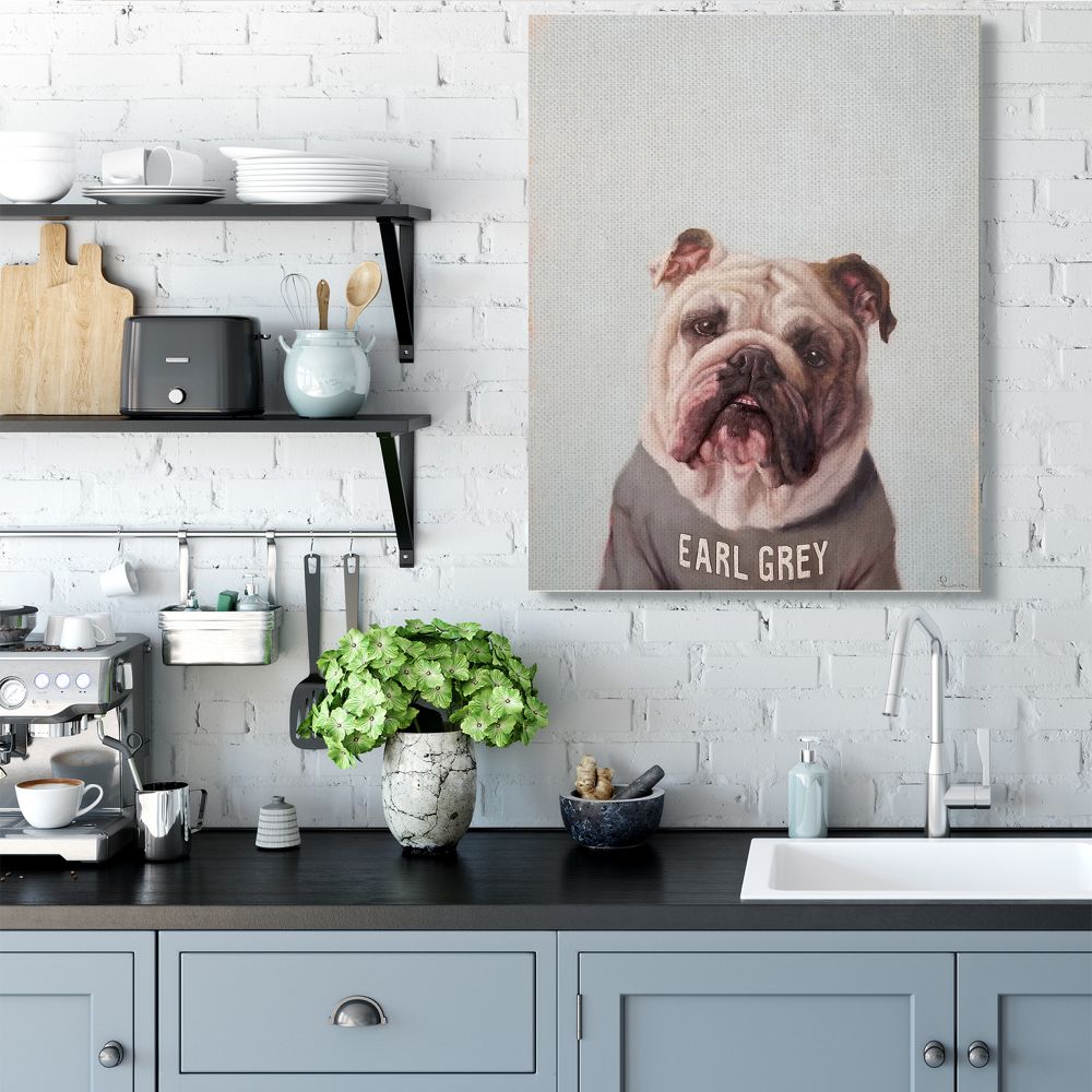 Stupell Industries English Bulldog in Earl Grey Tea Shirt Dog Pun Designed by Lucia Heffernan