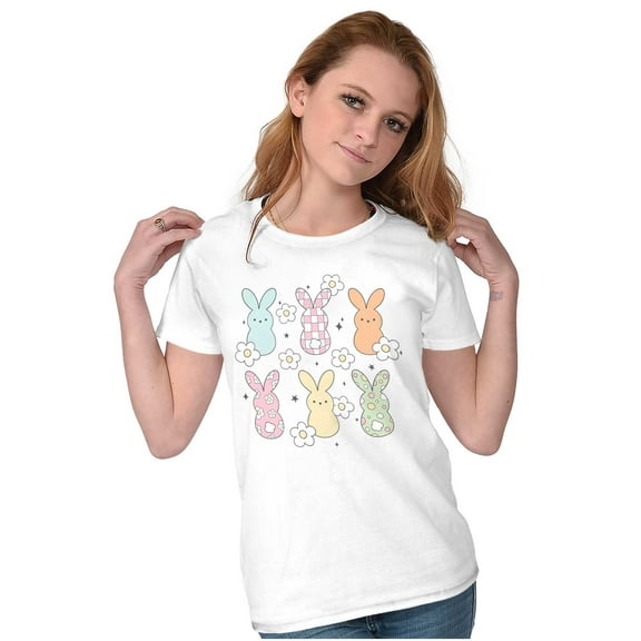 Colorful Easter Bunny Patterns Womens Slim Fit Graphic Tee Brisco Brands S
