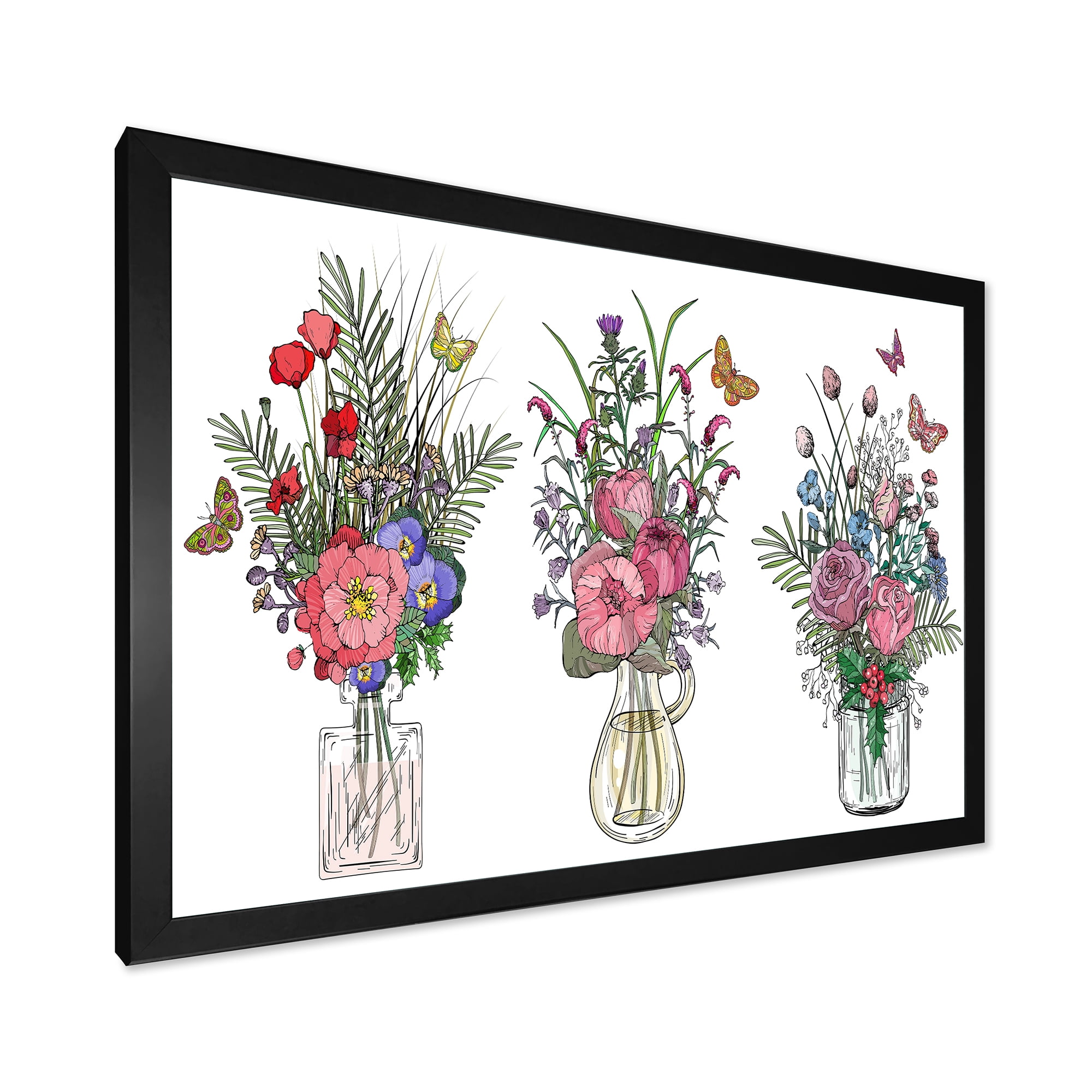 Designart 'Transparent Vases With Bouquets of Wildflowers II' Farmhouse Framed Art Print