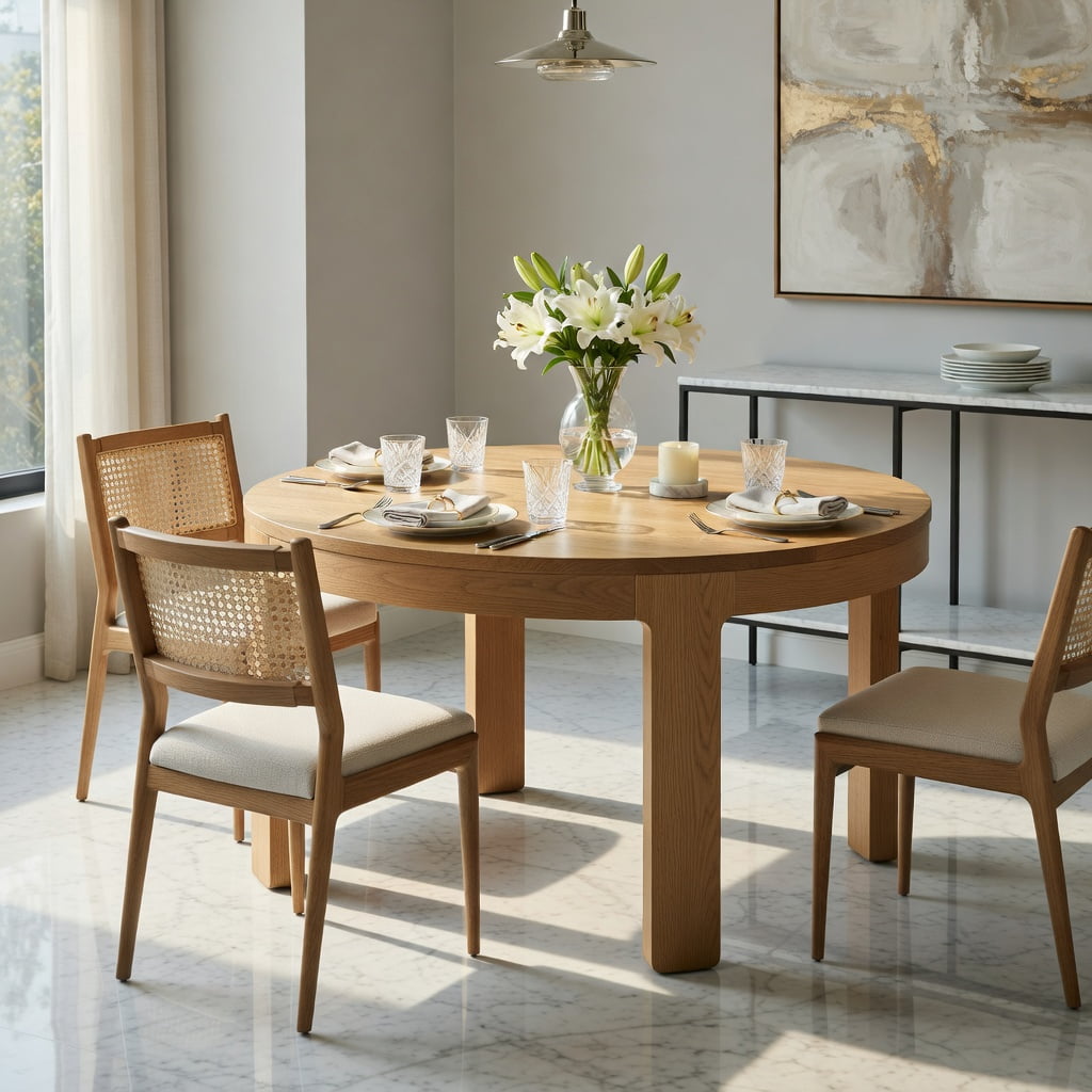 Hommoo 55 Inch Oval Solid Wood Dining Table for 4-6 People, Rustic Farmhouse Kitchen Table, Natural