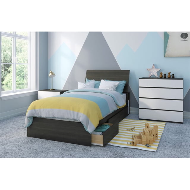 Pemberly Row Moderne 4 Pièces Twin Size Chambre Ensemble en Ébène et Blanc