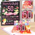 thumbnail image 4 of Tarjeta de felicitación OLOSONG 50.º cumpleaños jumbo pop-up rosa dorado, 4 of 8