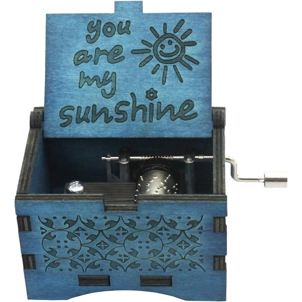 You are My Sunshine Cajas de música de madera grabadas con láser, manivela de madera clásica, caja musical de sol, regalos para cumpleaños, Navidad (sol azul)