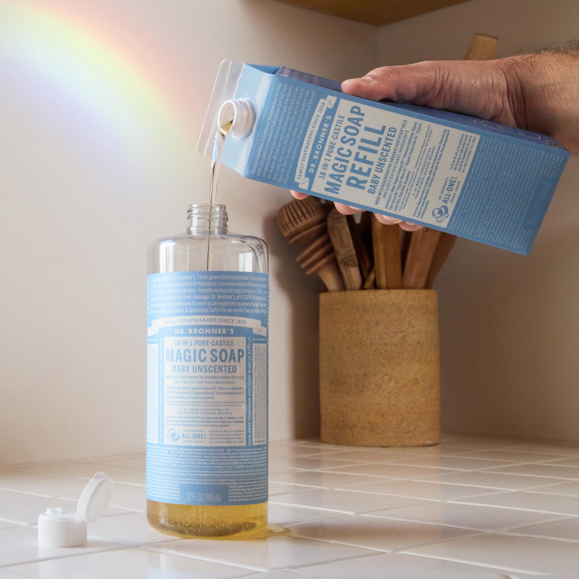 Dr. Bronner's Magic Soap Refill - Baby Unscented - Pure-Castile Liquid Soap Carton - 32 oz – for face, body wash, hands