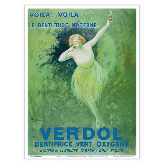 Verdol - The Oxygenated Green Toothpaste (Dentifrice Vert Oxygéné) - Vintage French Advertising Poster by Leonetto Cappiello c.1911 - Master Art Print (Unframed) 9in x 12in